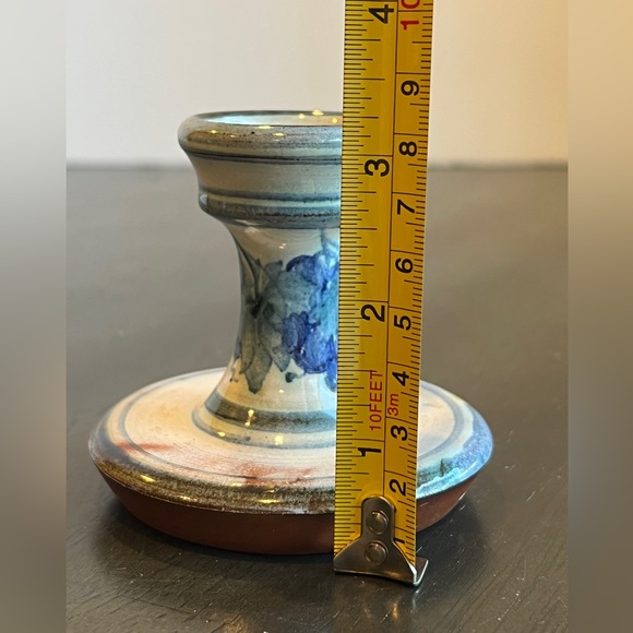 Honor Hussey Butley Pottery Blue White Floral Design Candle Holder - Picture 5 of 5